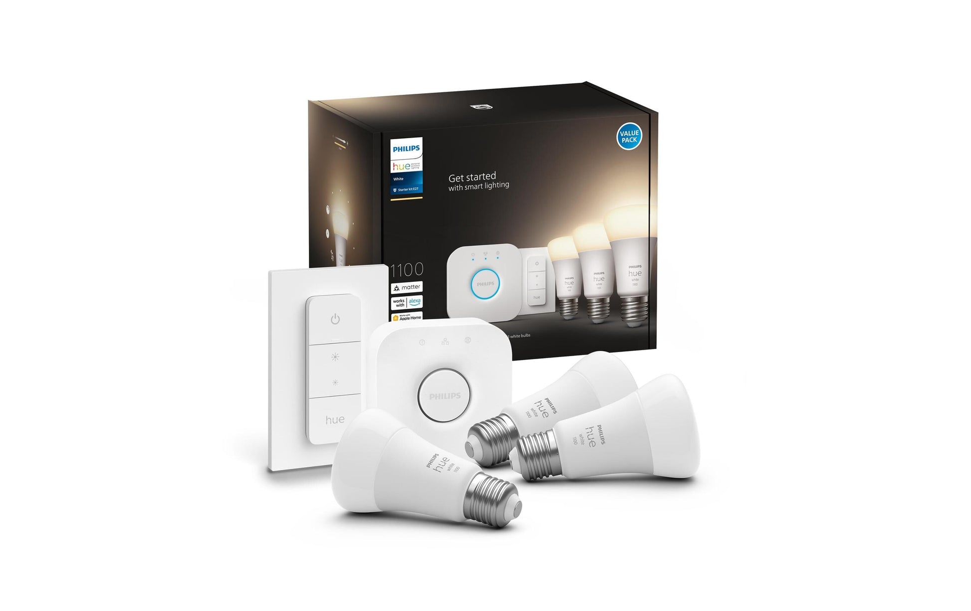 Philips by Signify Philips Hue Smart-Leuchtmittel E27 Weiss – 1055 lm, 2700 K, App-Steuerung, dimmbar – 3er-Pack