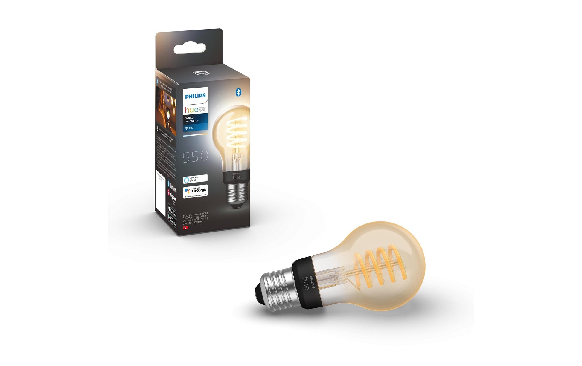 Philips by Signify Philips Hue Smart-Leuchtmittel E27 White Ambiance – 550 lm, 2200–6500 K, App-Steuerung, Bluetooth, dimmbar – E