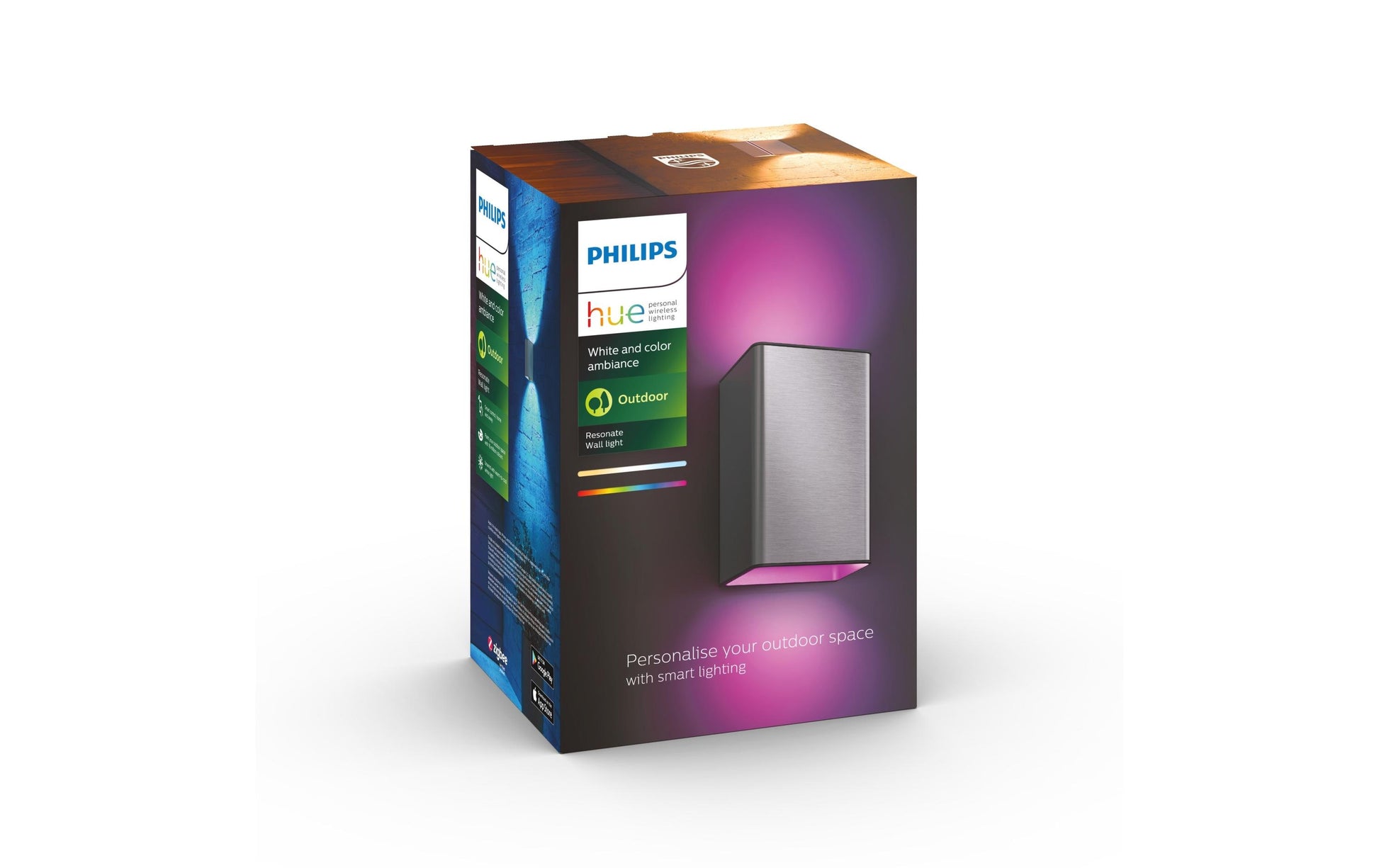Philips by Signify Philips Hue Aussenwandleuchte – IP44 – Netzbetrieb – ZigBee, Bluetooth – dimmbar – Silber – Edelstahl