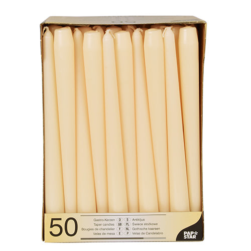 Papstar Leuchterkerze – Ø 2,2 × 25 cm – Paraffin, Champagner – 50er Pack