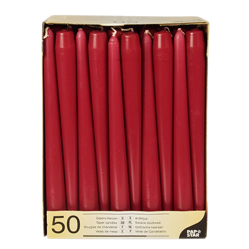 Papstar Leuchterkerze – Ø 2,2 × 25 cm – Paraffin, Bordeaux, 50er Pack