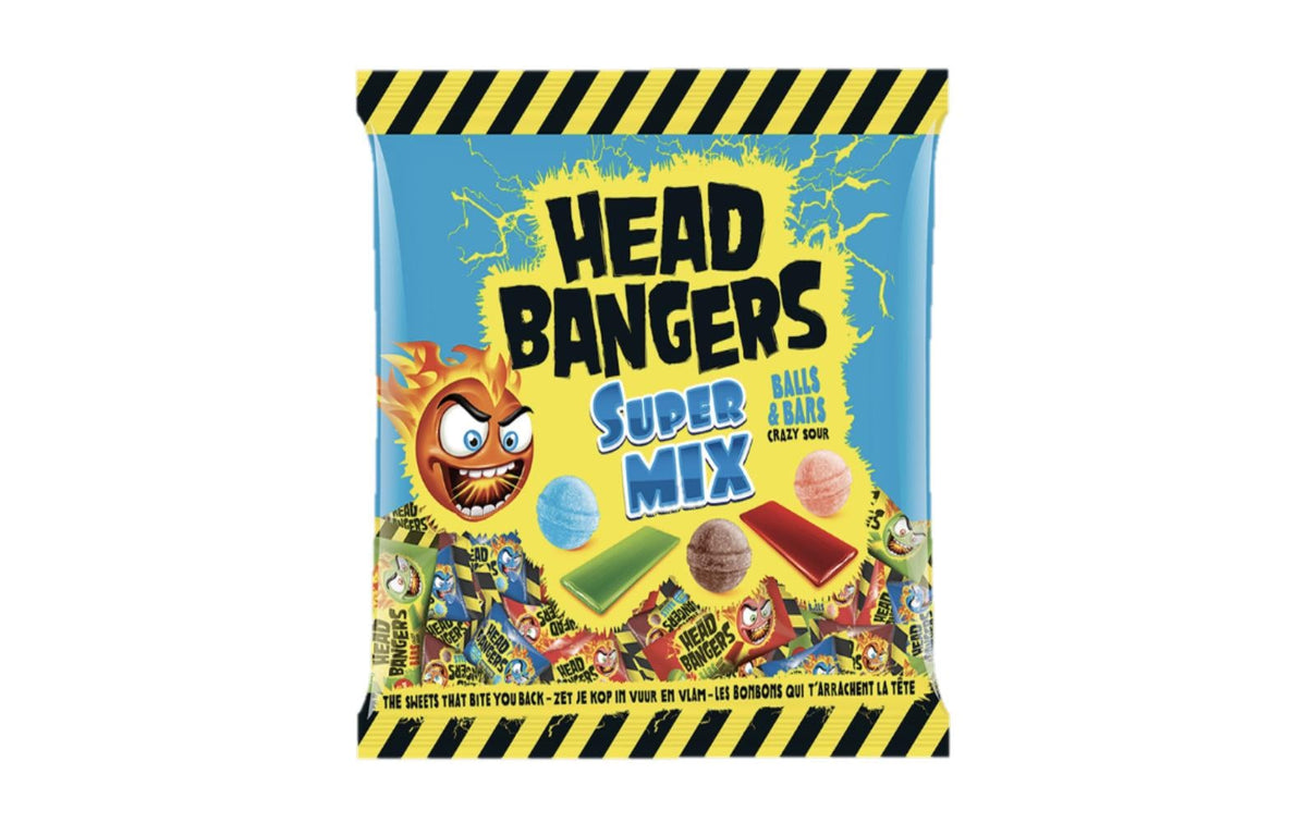 Head Bangers Super Mix Lutschbonbons – Erdbeere, Apfel, Cola & Himbeere – 400 g