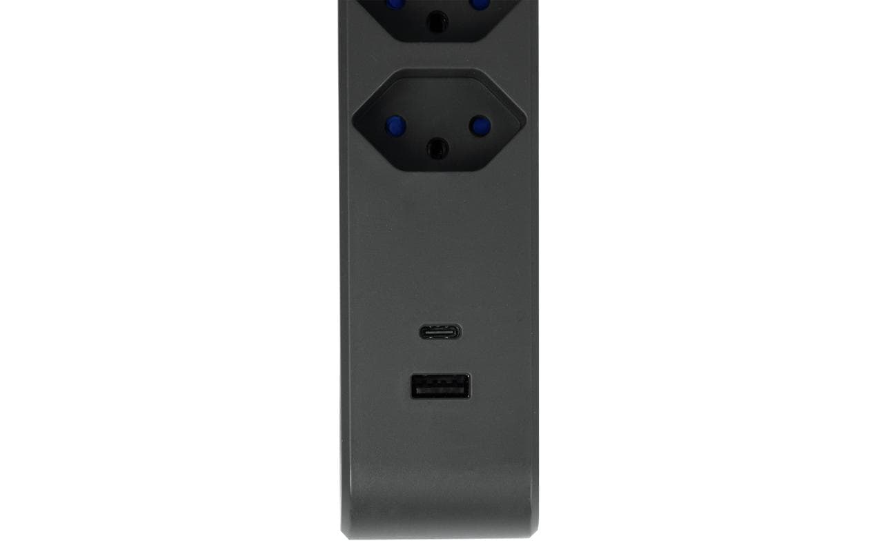 Steffen Standard Steckdosenleiste, 6×T13, 1×USB‑A 18 W + 1×USB‑C PD 20 W, mit Schalter, 3 m – Anthrazit
