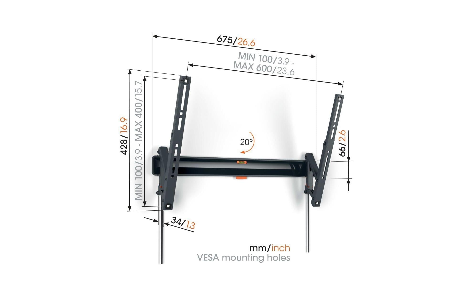 Vogel's Vogels 6VO TVM 3615B – Wandhalterung, neigbar, für 46", VESA 400×400, bis 35 kg, schwarz