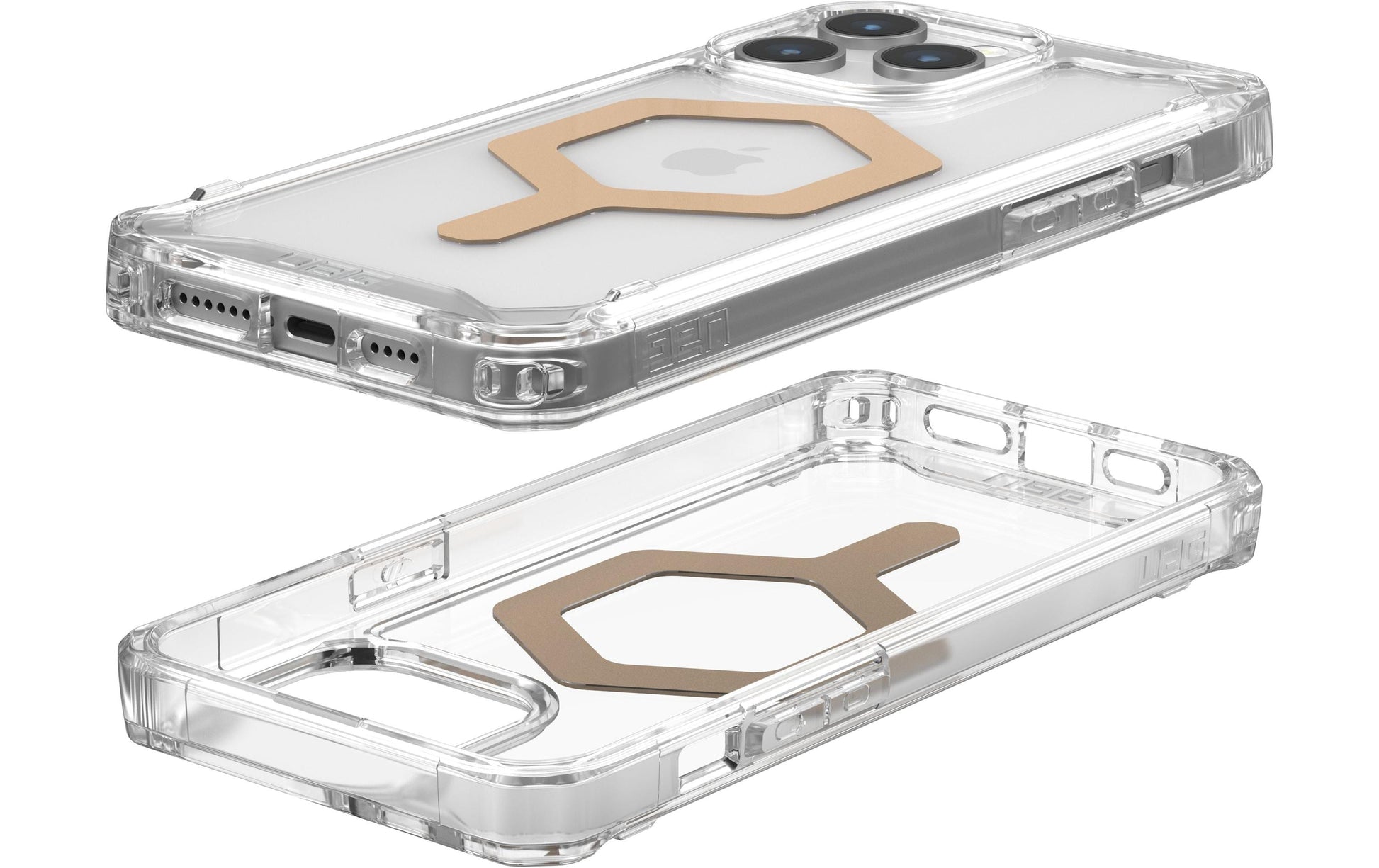 Urban Armor Gear UAG Plyo – Rückcover – für Apple iPhone 15 Pro Max – MagSafe, PC+TPU, Transparent/Gold, bis 4,8 m sturzsicher