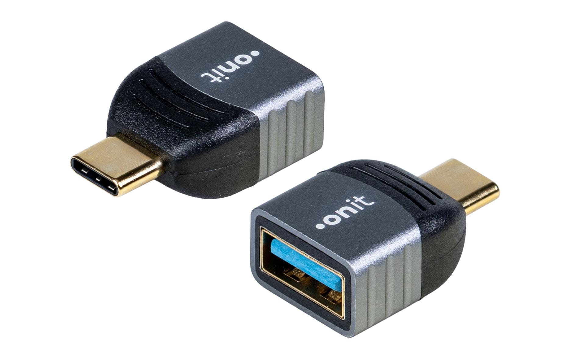 ONIT F01488 Adapter USB-C zu USB-A – USB 3.2 Gen 2 (10 Gbit/s), 5 V/3 A, Goldkontakte, Aluminiumgehäuse