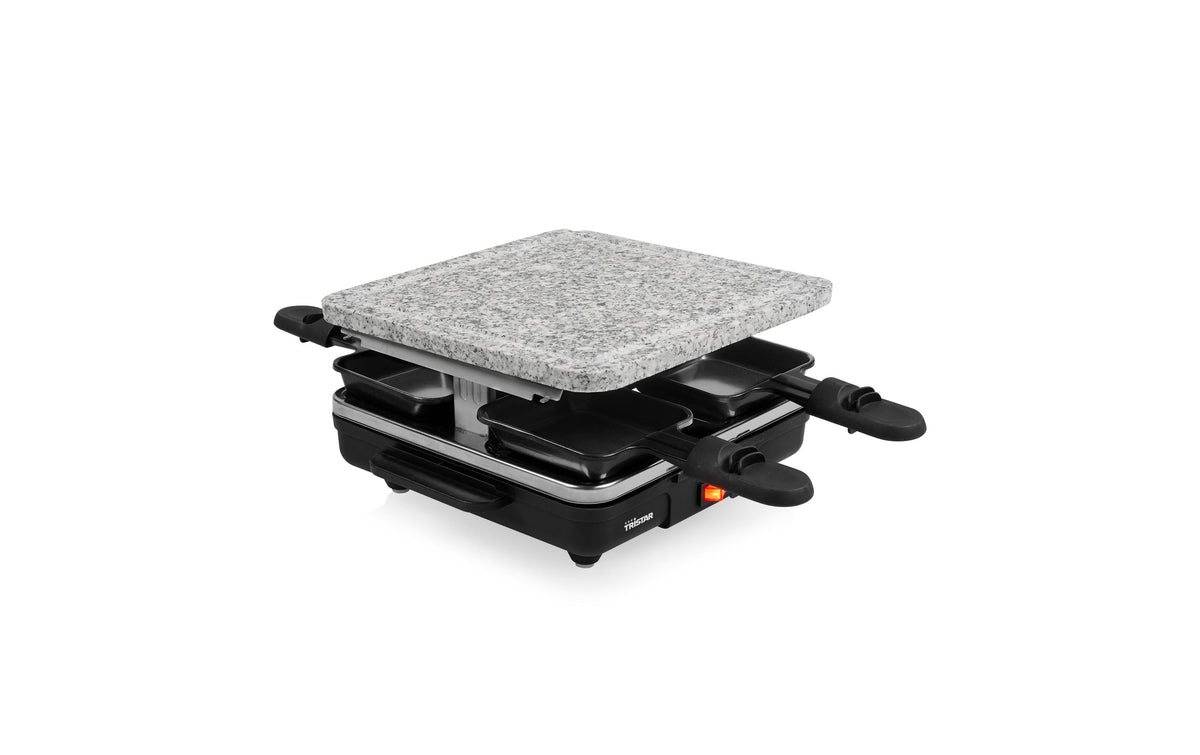 Tristar Raclette RA-2745 – 4 Personen, 600 W, Steinplatte, 4 Pfännchen – Schwarz