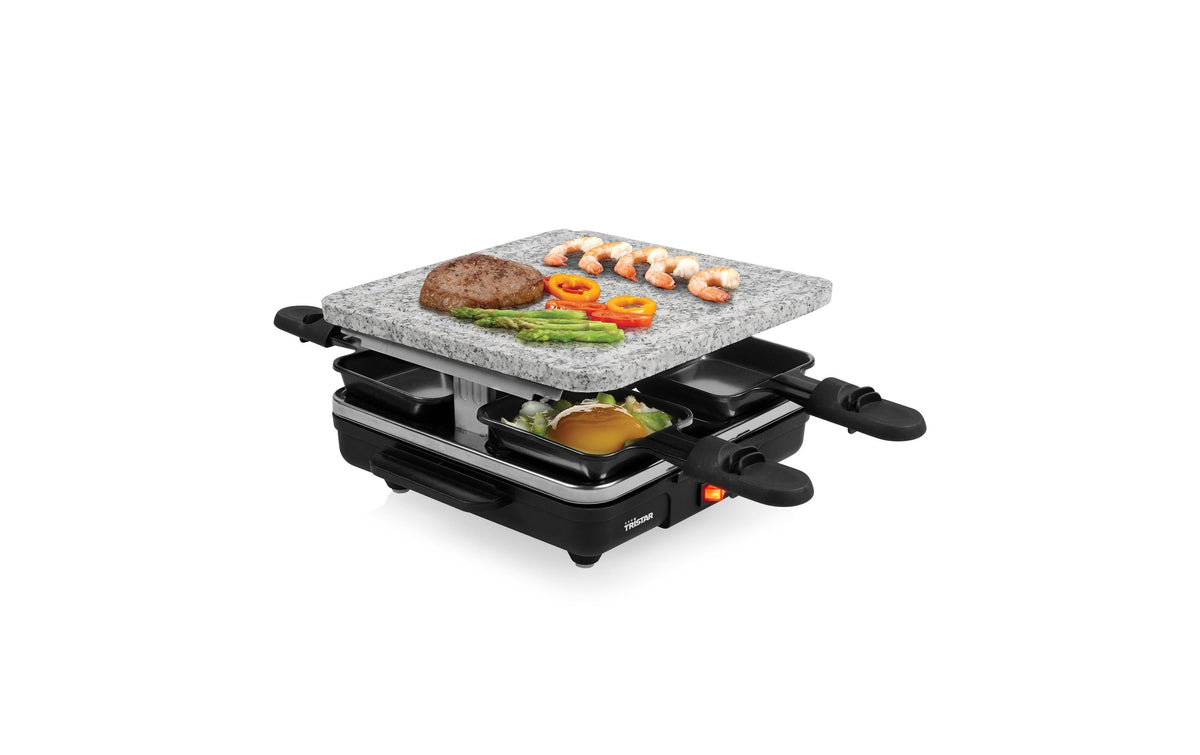 Tristar Raclette RA-2745 – 4 Personen, 600 W, Steinplatte, 4 Pfännchen – Schwarz