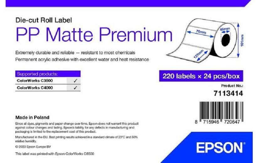 Epson Polypropylen-Etikett matt – 76 × 127 mm, für C3400/C3500