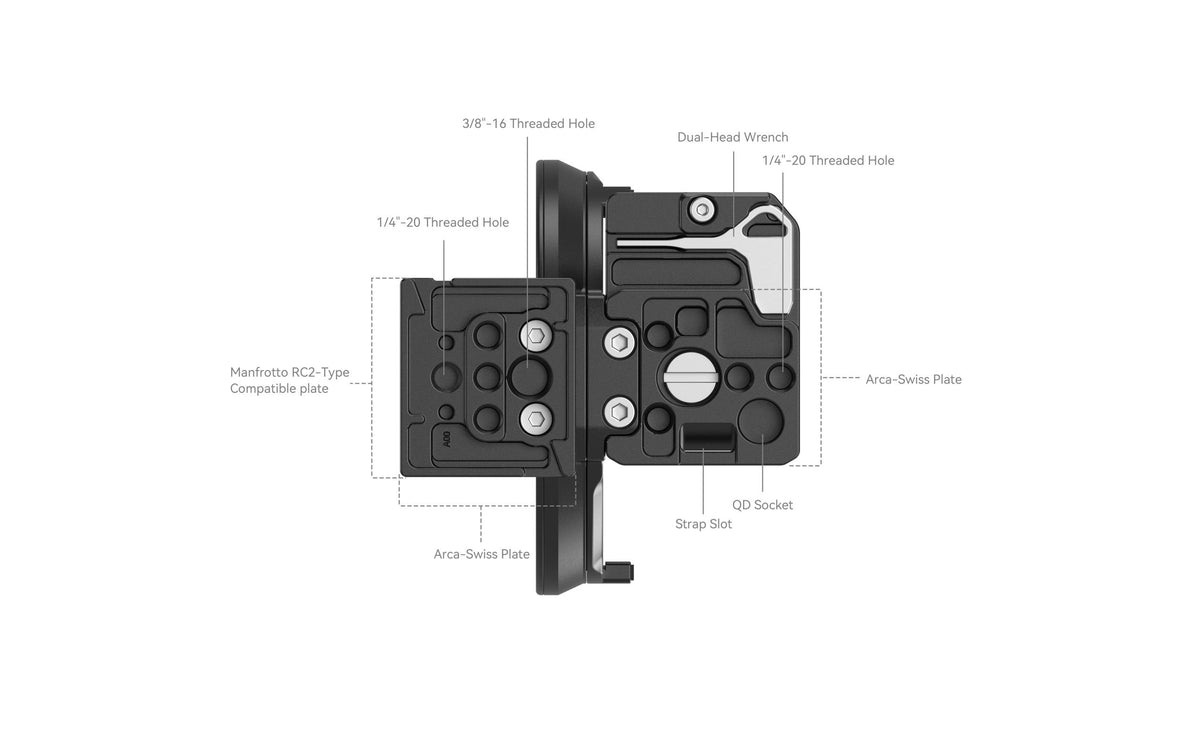 SmallRig 4300 Drehbare Montageplatte – 124 × 68,7 × 94 mm – 1/4-20 & 3/8-16 – für Canon EOS R5, R5C, R6 und andere