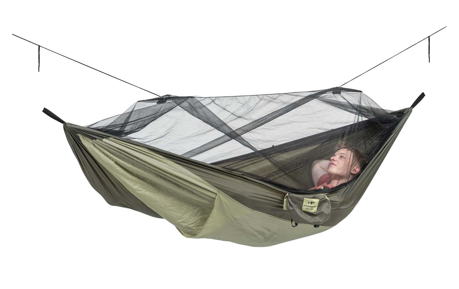 AMAZONAS Hängematte Mosk-Traveller Thermo XXL – bis 200 kg – 305 × 160 cm – khaki – Nylon Ripstop