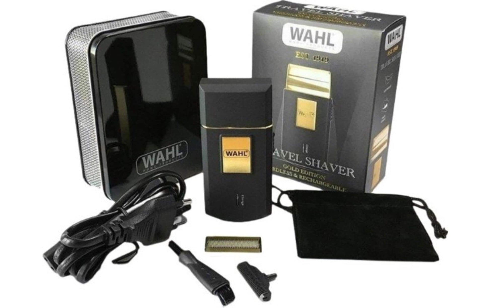 Wahl Folienschaber Travel Shaver Gold Edition – Schnittbreite 3,3 cm, 45 min Laufzeit – Schwarz/Gold