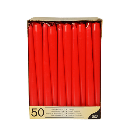Papstar Leuchterkerzen – 25 cm, Ø 2,2 cm – Paraffin, Rot – 50er Pack