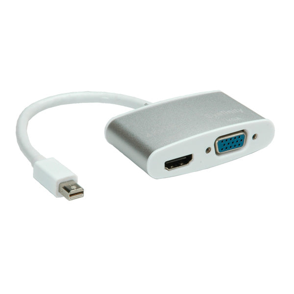 ROLINE Mini DisplayPort zu HDMI/VGA Adapter – 4K (3840 × 2160) @ 30 Hz, 10 cm, aktiv, silber