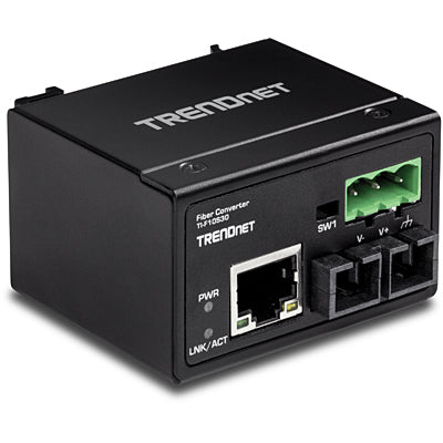 TRENDnet TI-F10S30 – Medienkonverter – 100Base-FX Singlemode SC, 1×RJ45 10/100, 30 km, IP40, DIN-Schiene