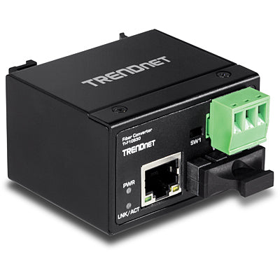 TRENDnet TI-F10S30 – Medienkonverter – 100Base-FX Singlemode SC, 1×RJ45 10/100, 30 km, IP40, DIN-Schiene