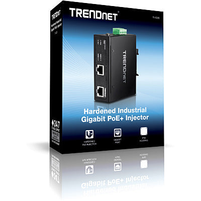 TRENDnet TI-IG30 PoE-Injektor – Gigabit, PoE+ (IEEE 802.3at), 30 W, 1× RJ-45, IP30, Hutschiene