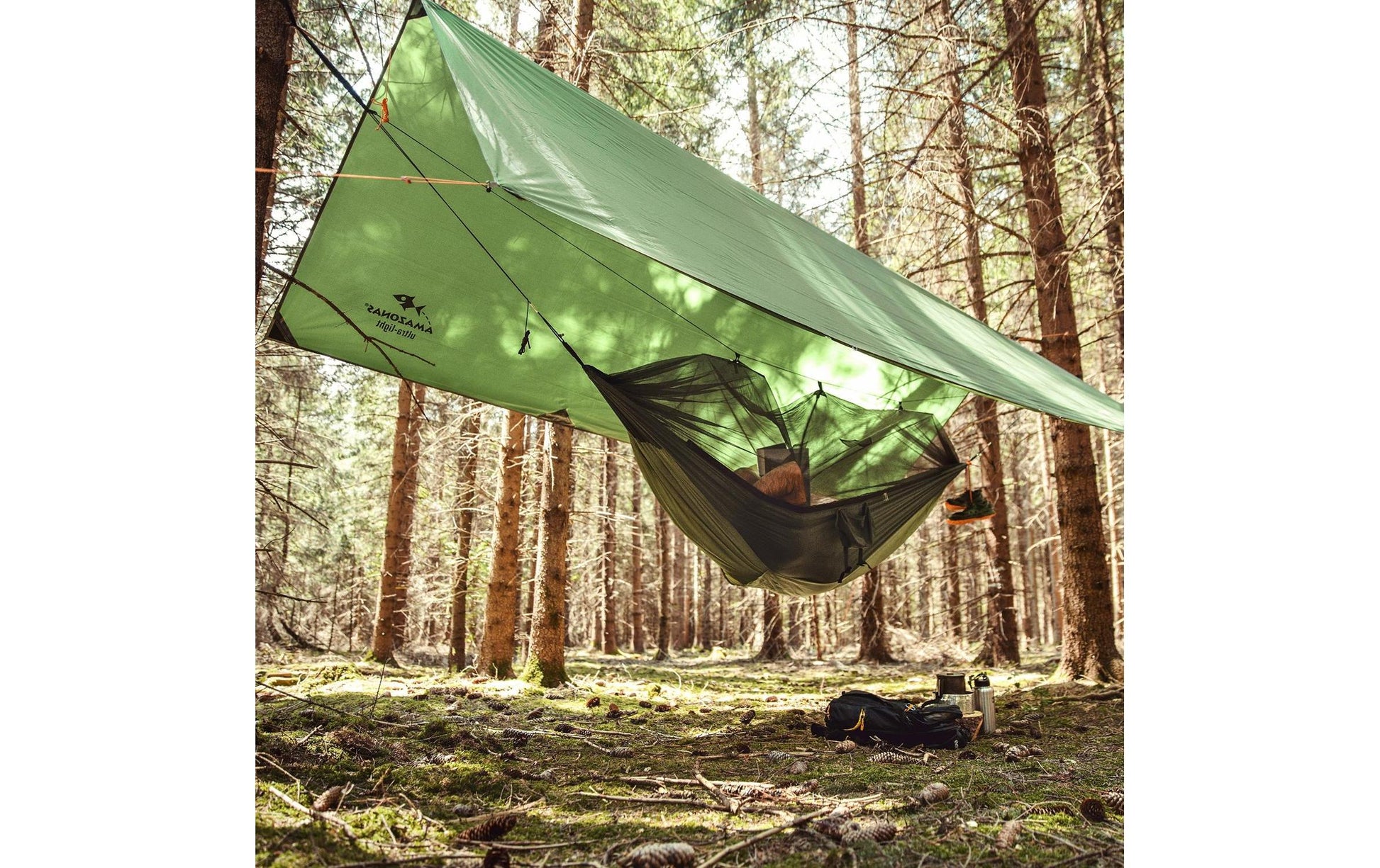 AMAZONAS Hängematte Mosk-Traveller Thermo XXL – bis 200 kg – 305 × 160 cm – khaki – Nylon Ripstop