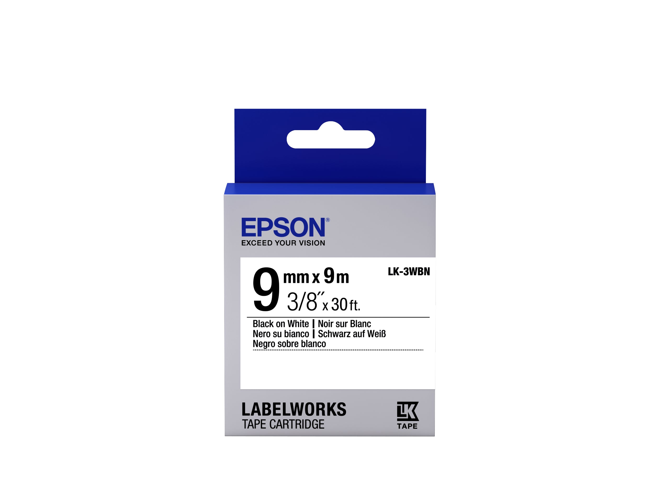 Epson Schriftband – 9 mm × 9 m, weiss, schwarz, STD – LK-3WBN