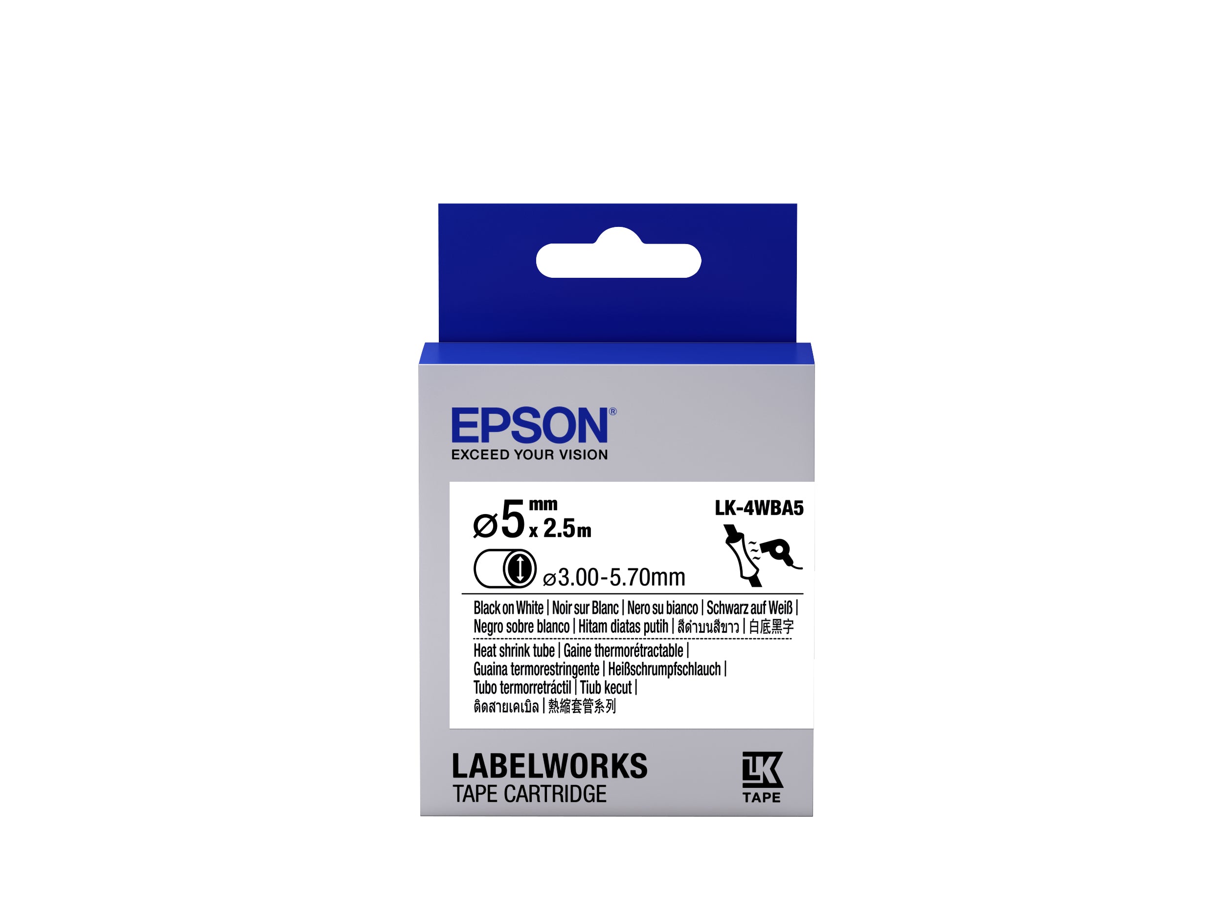 Epson Schriftband – 5 mm × 2,5 m, weiss, schwarz – LK-4WBA5