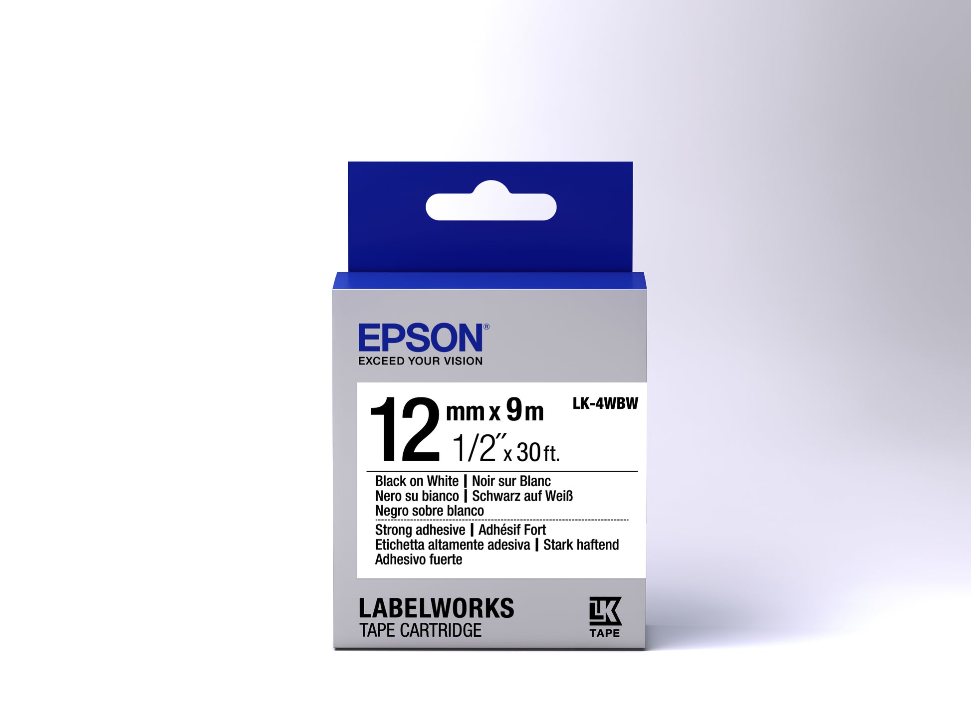 Epson Schriftband – 12 mm × 9 m, weiss, schwarz – LK-4WBW