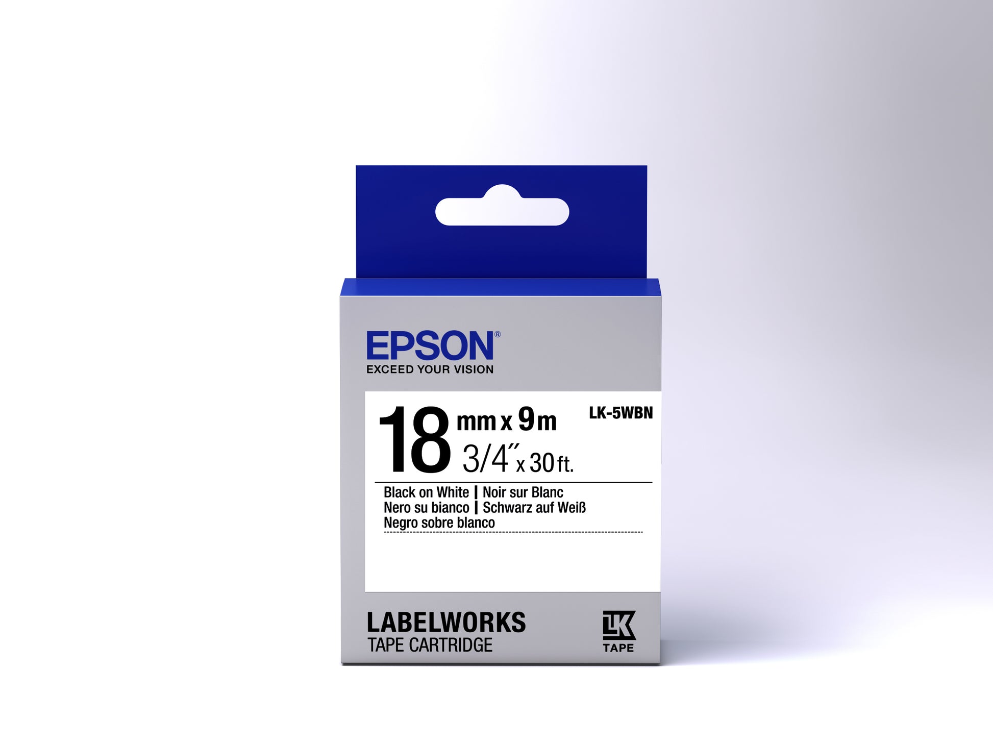Epson Schriftband – 18 mm × 9 m, weiss, schwarz – LK-5WBN