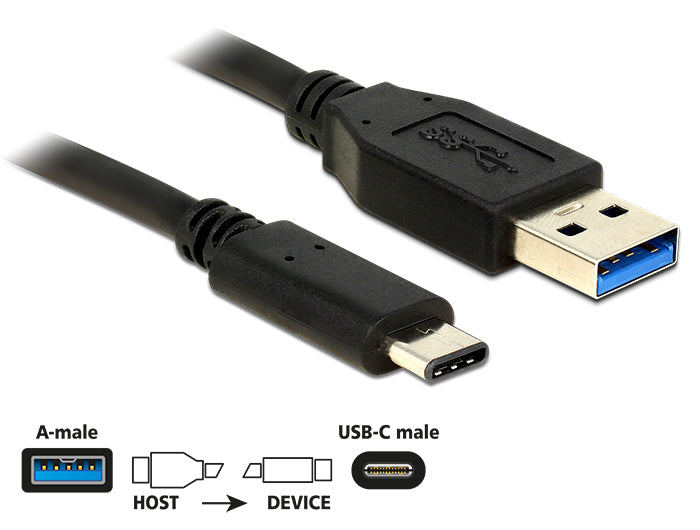 DeLOCK USB-A auf USB-C Kabel – USB 3.2 Gen 2 (10 Gbit/s) – 0,5 m – Schwarz