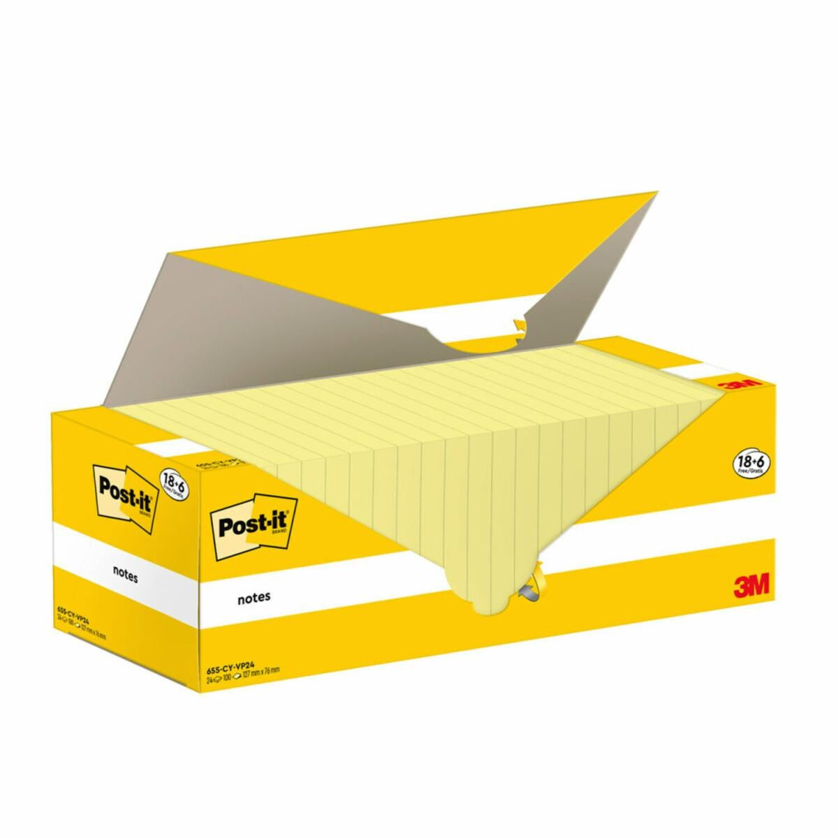 Post-it Haftnotizen – 127 × 76 mm – Gelb, 100 Blatt/Block, 24er-Pack, PEFC