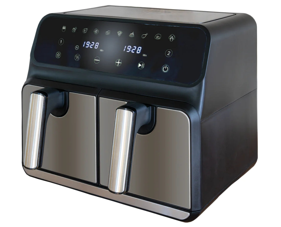 Unold Heissluftfritteuse TWIN ZONE 58685 – 8 l, Doppelkammer, 1700 W – Schwarz/Grau