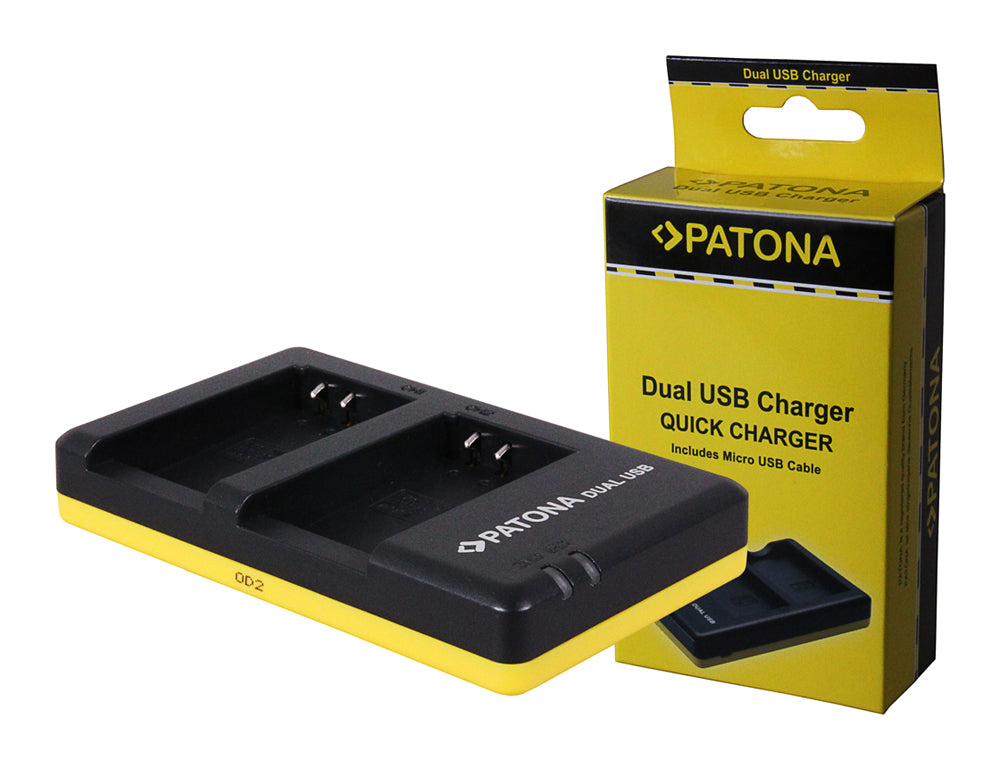 PATONA Dual Ladegerät EN-EL20 – 2-fach, 0,7 A, USB – für Nikon EN-EL20, EN-EL20a – Gelb/Schwarz