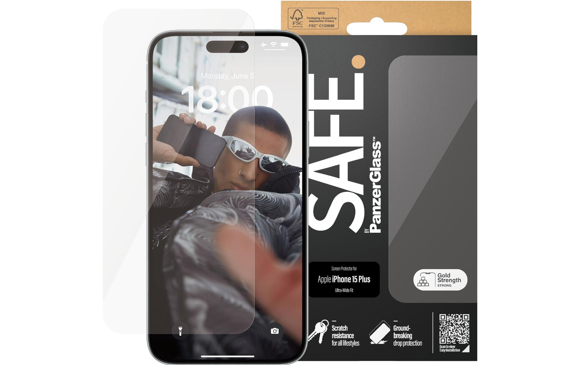 PanzerGlass Displayschutzglas – für Apple iPhone 15 Plus – Ultra-Wide Fit, kratzresistent, stossfest, Hartglas