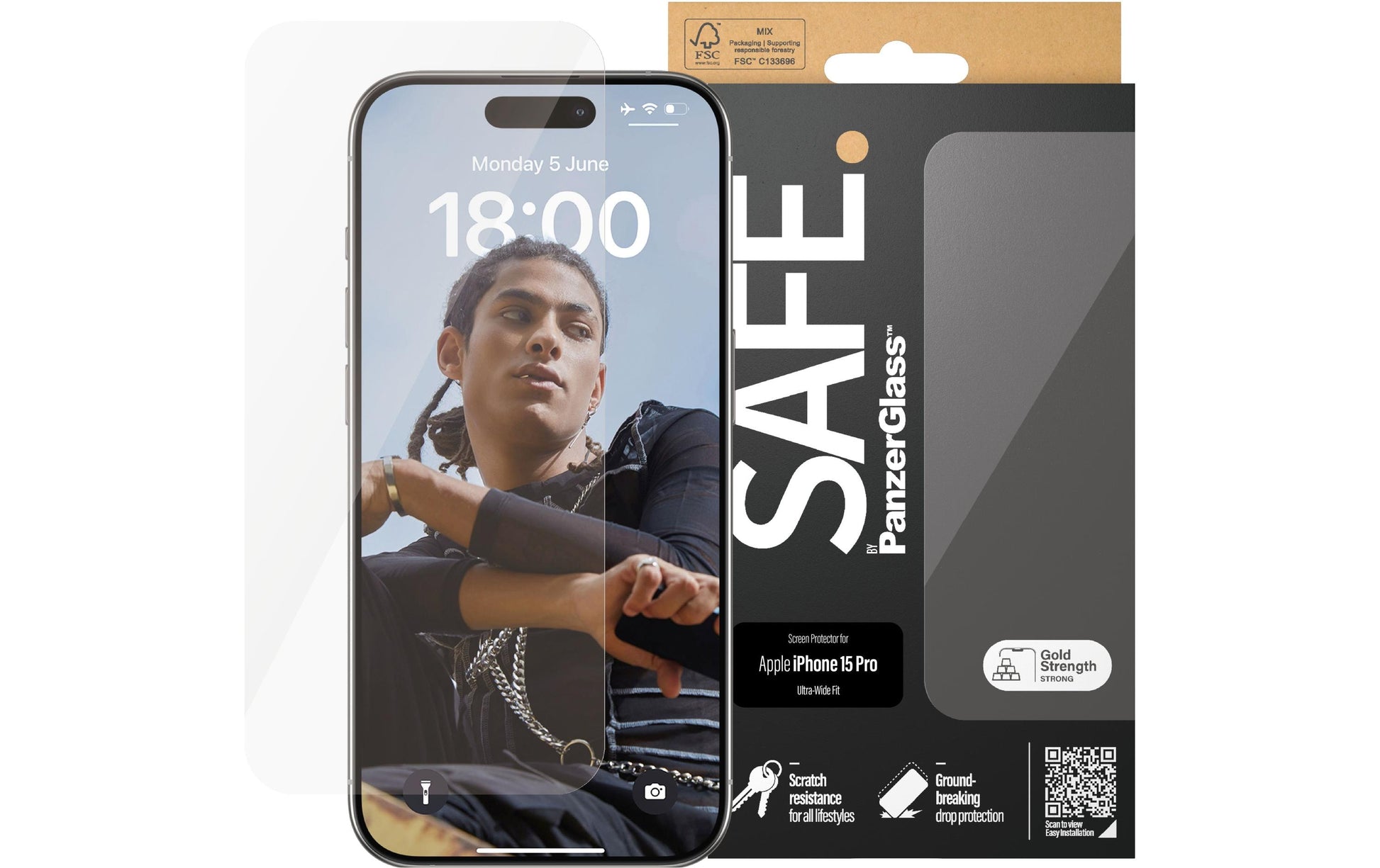 PanzerGlass SAFE. – Displayschutz (Panzerglas), Ultra-Wide Fit – für iPhone 15 Pro