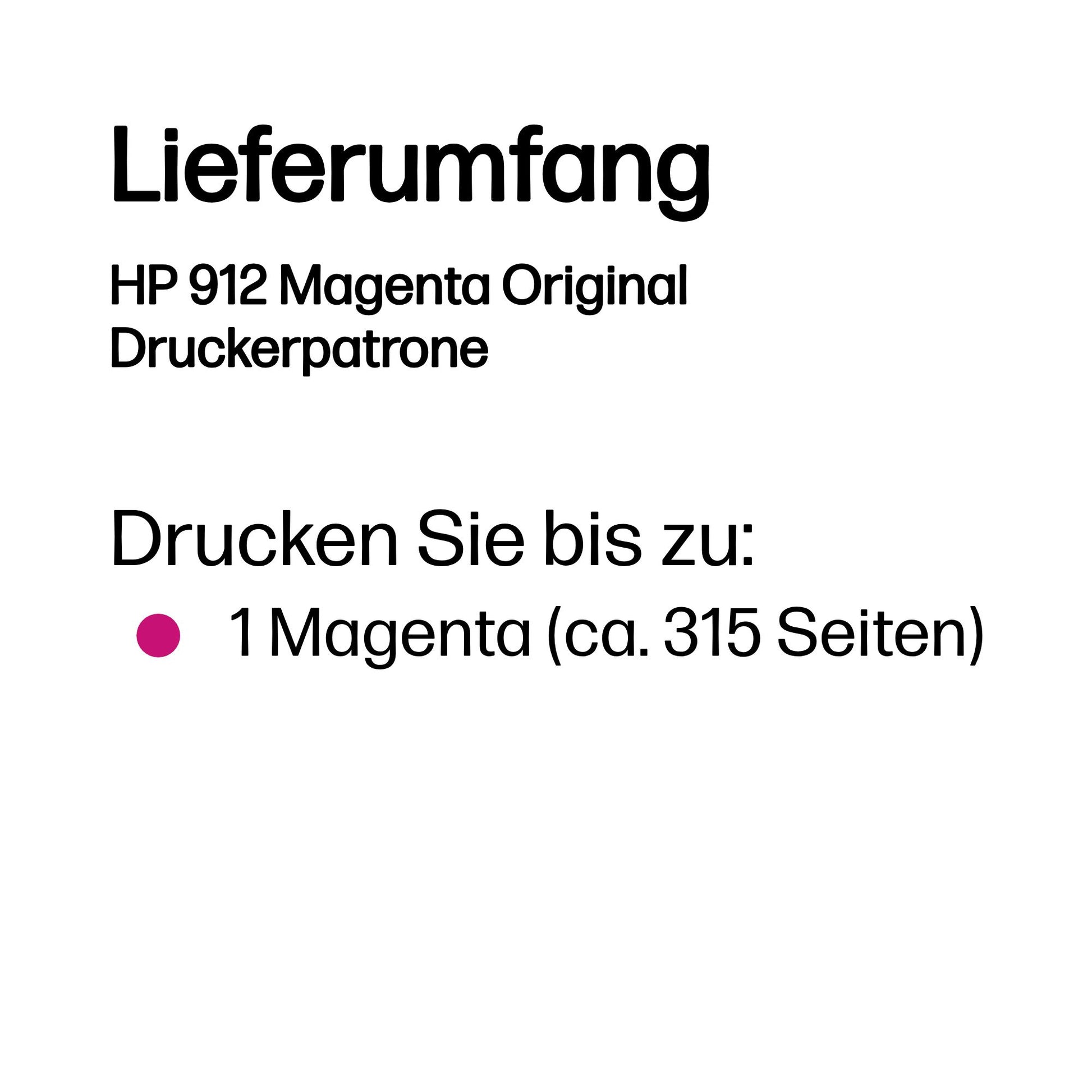 HP 912 Magenta Tintenpatrone (Original) – 315 Seiten – für HP OfficeJet 8010e…, OfficeJet Pro 8020e…
