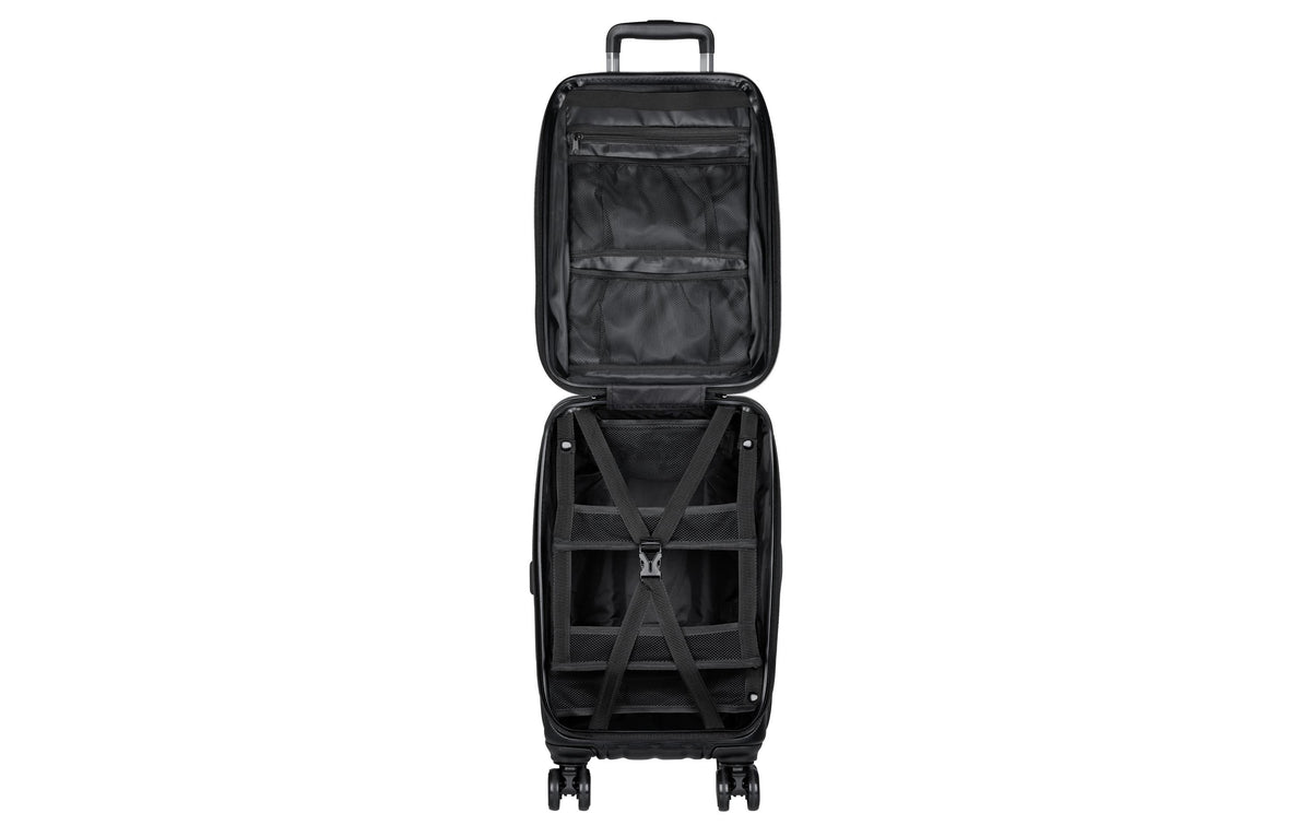 Casyro Stand-Up S – Trolley Hartschale, 45 l, Handgepäck geeignet, 4 Rollen, TSA-Schloss, PC, Schwarz, 34 × 55