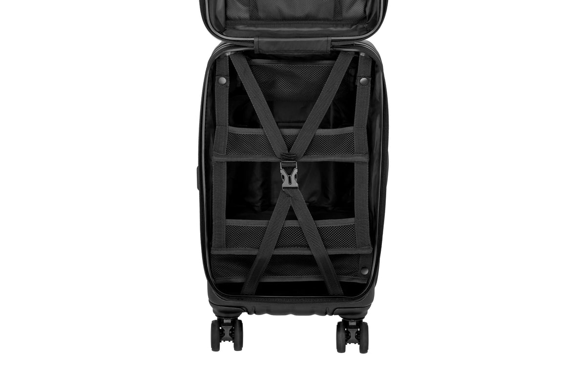 Casyro Stand-Up S – Trolley Hartschale, 45 l, Handgepäck geeignet, 4 Rollen, TSA-Schloss, PC, Schwarz, 34 × 55