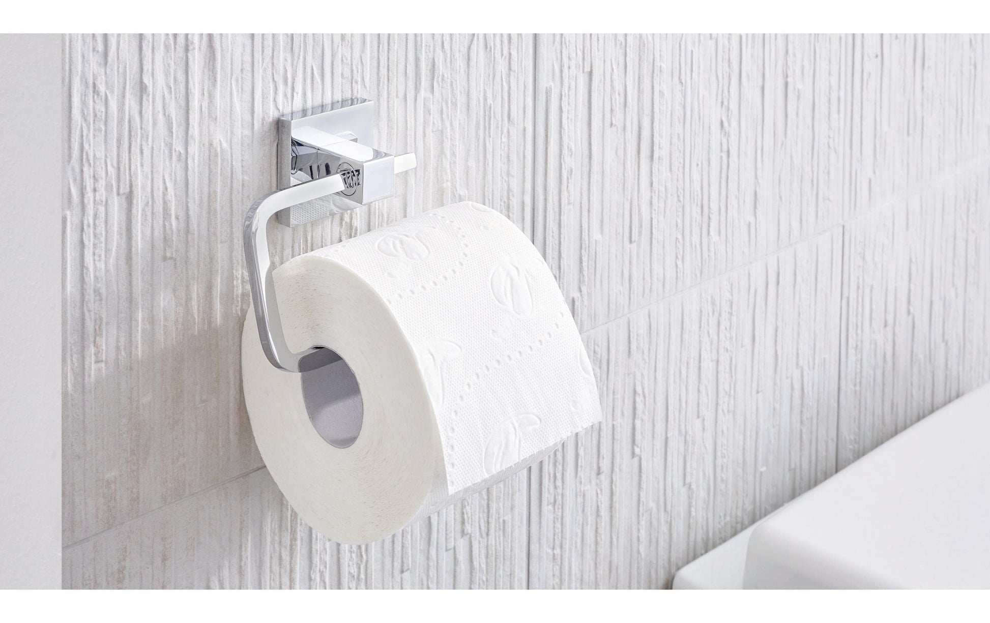 TESA Toilettenpapierhalter DELUXXE – Metall/Chrom, selbstklebend, 4,5 × 16 × 9,9 cm