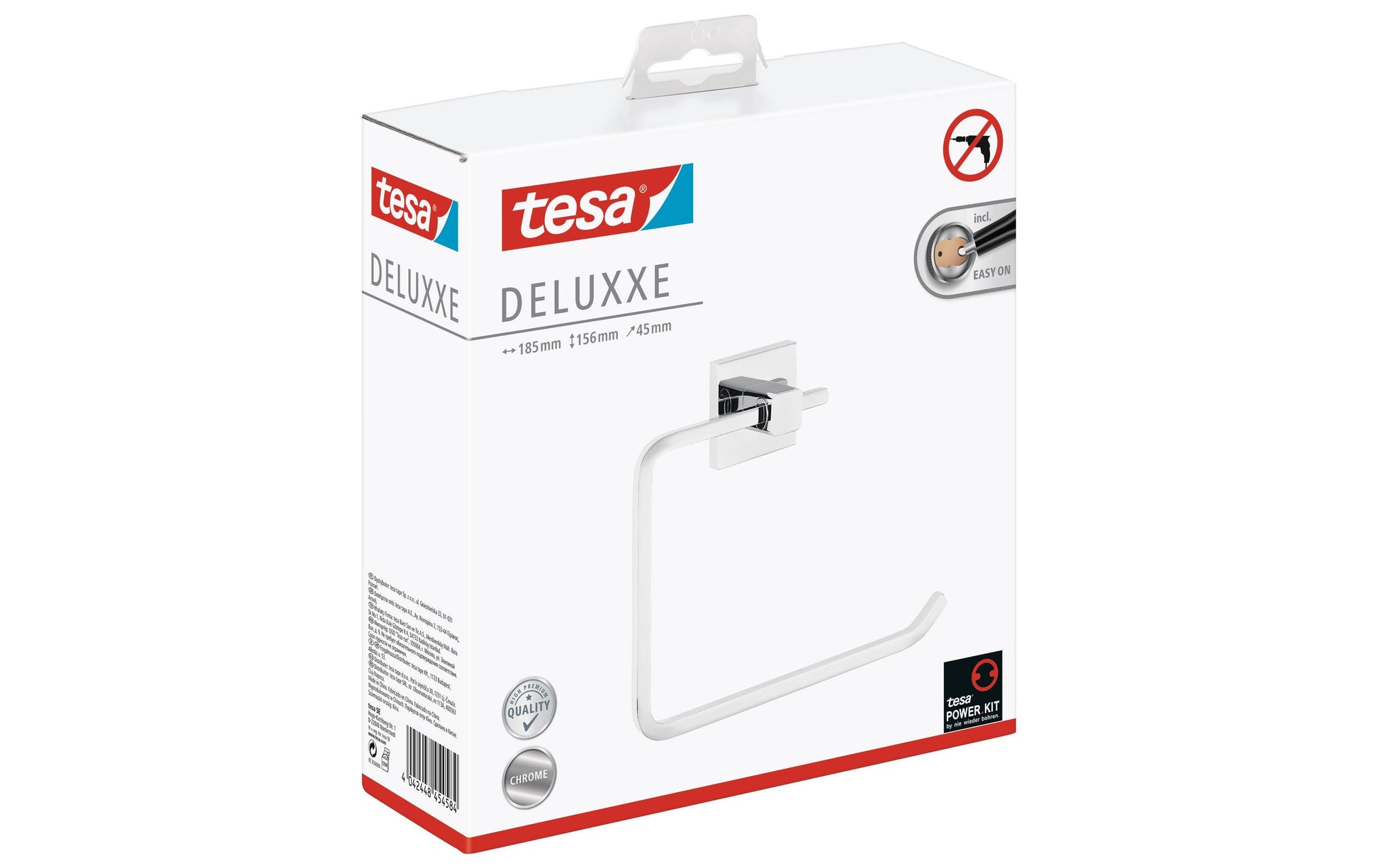 TESA DELUXXE Handtuchring – Wandmontage – 18,4 × 15,6 cm – Chrom – Metall