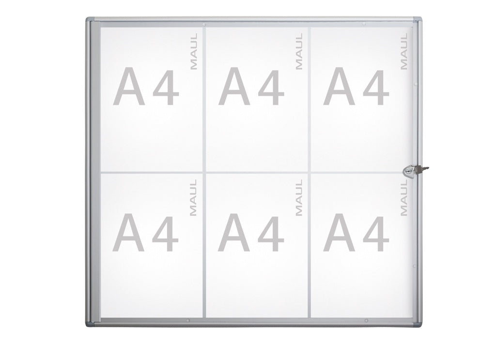 MAUL Schaukasten MAULextraslim, 6 × A4 – Aluminium, Acrylglas, abschliessbar, magnethaftend