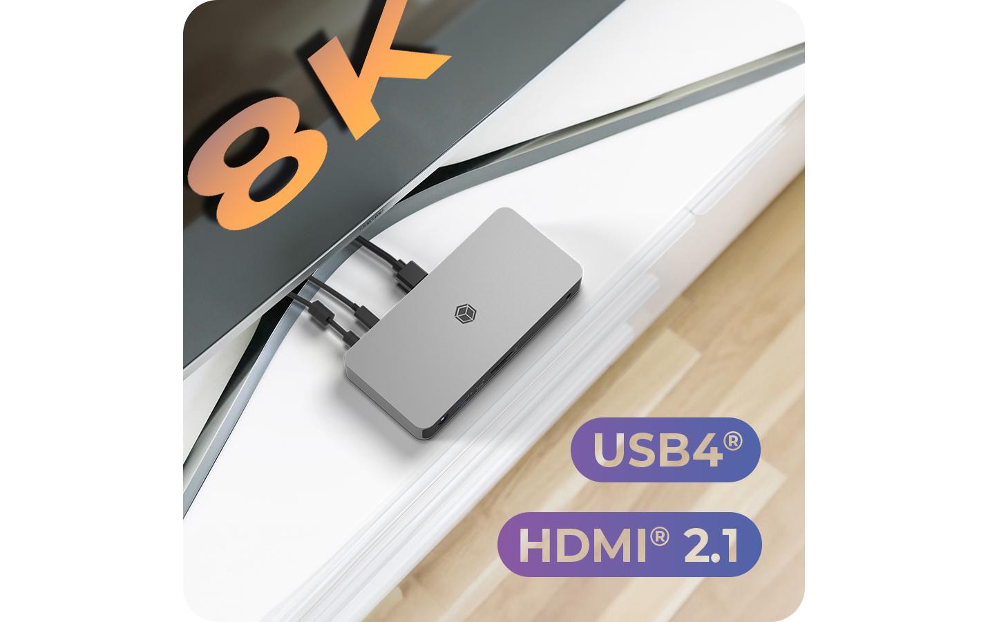 ICY BOX IB-DK2880-C41 Dockingstation – USB4, 2× HDMI, 3× USB-A, 1× USB-C, 100 W PD, 2.5GbE, 3,5 mm Audio