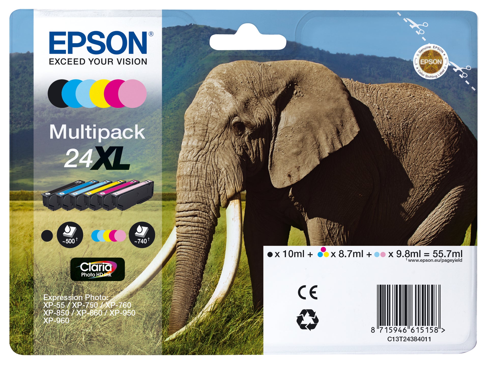 Epson Tintenpatronen-Multipack 24XL (T243840), 6×500 Seiten, original – für XP-750/XP-850
