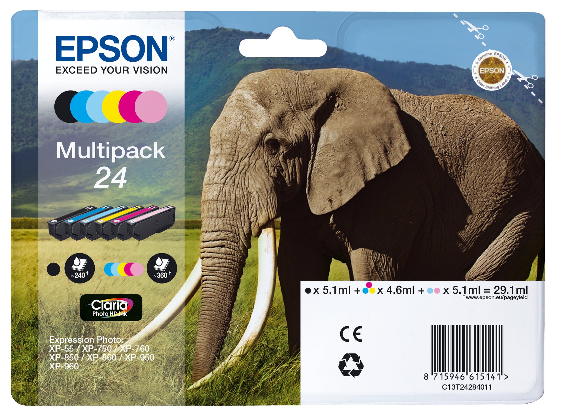 Epson Tintenpatronen-Multipack T24, 6er-Pack, Original – für Expression Photo XP-960, XP-950, XP-860 und andere