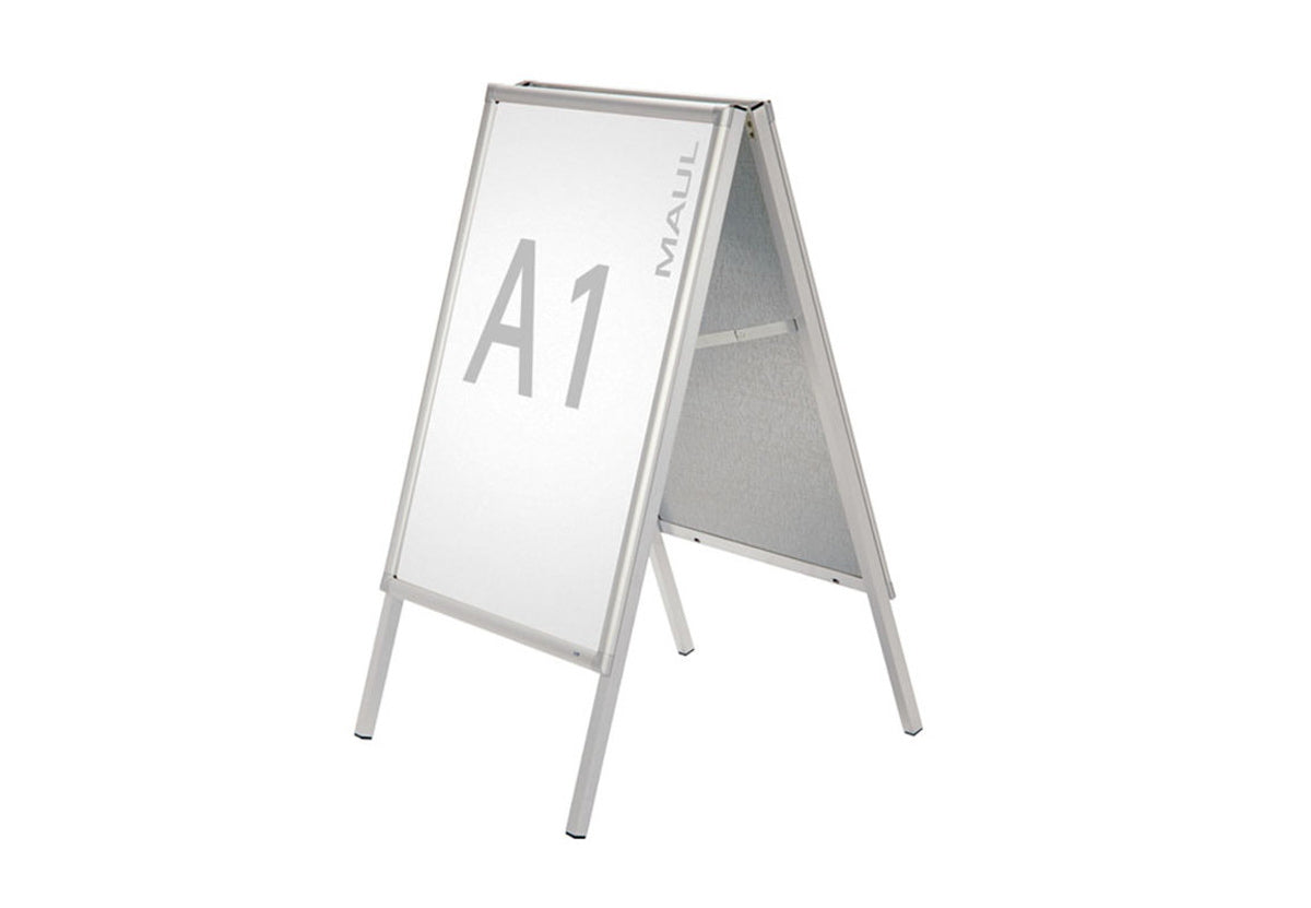MAUL Plakatständer – für A1 hoch, silber, Metall/Kunststoff, 624×756×1115 mm