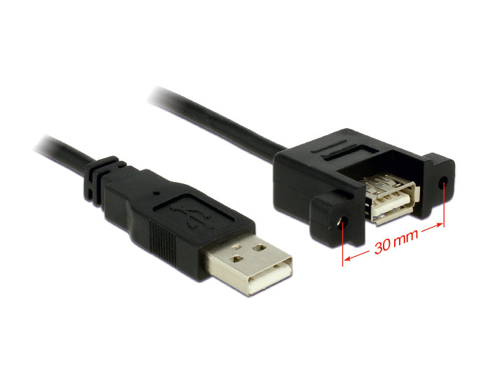 DeLOCK USB-A Verlängerungskabel (Stecker auf Buchse) – USB 2.0 (480 Mbit/s) – 1 m – Verschraubbar – Schwarz