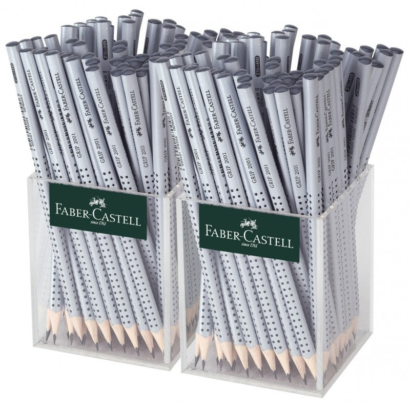 Faber-Castell Grip 2001 Bleistift, Dreikant, Grip-Zone, Mine Ø 2 mm, Silber – 144er-Set