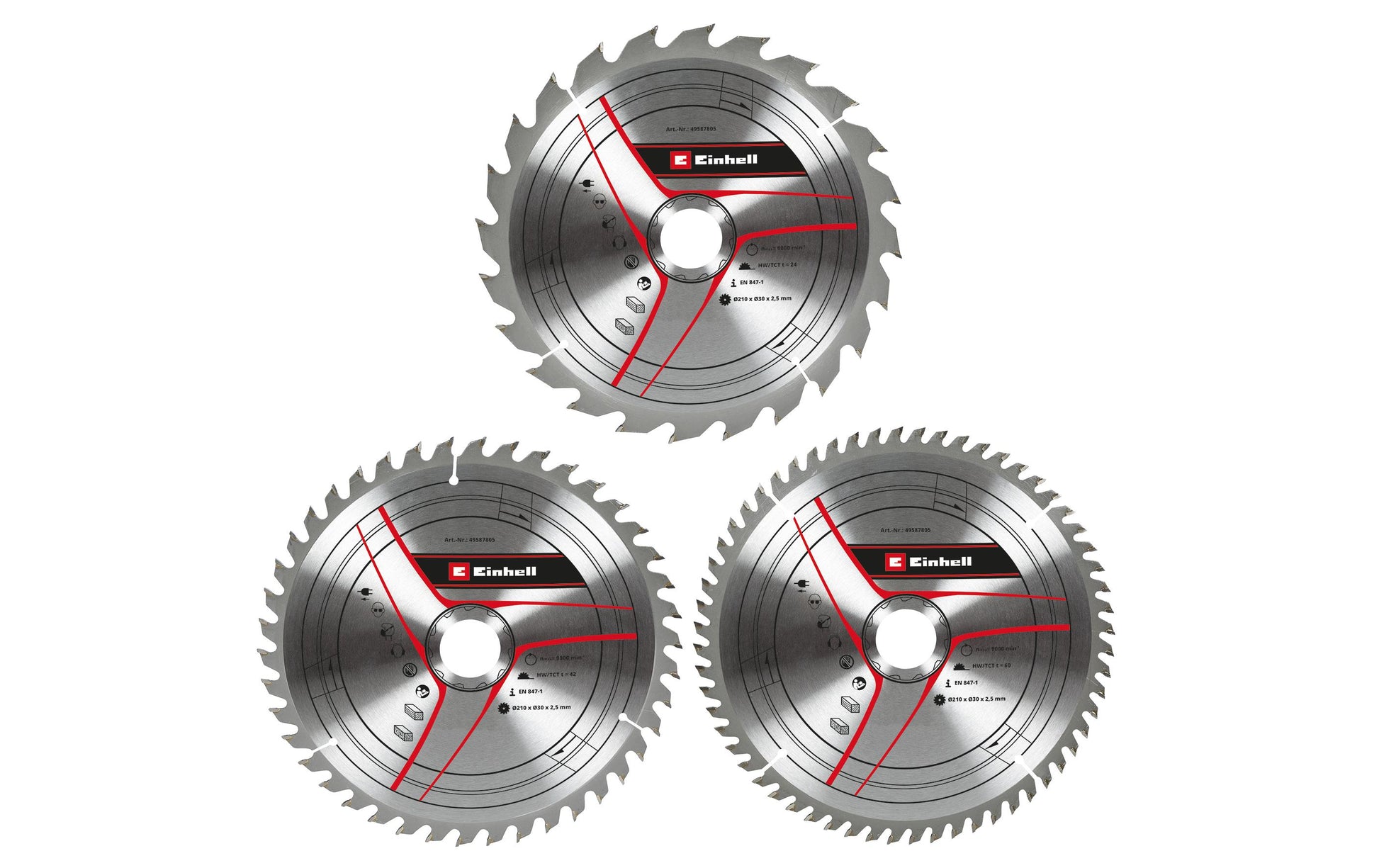 Einhell Kreissägeblatt 210 × 30 mm Hartmetall – für Holz – 3 Stück.