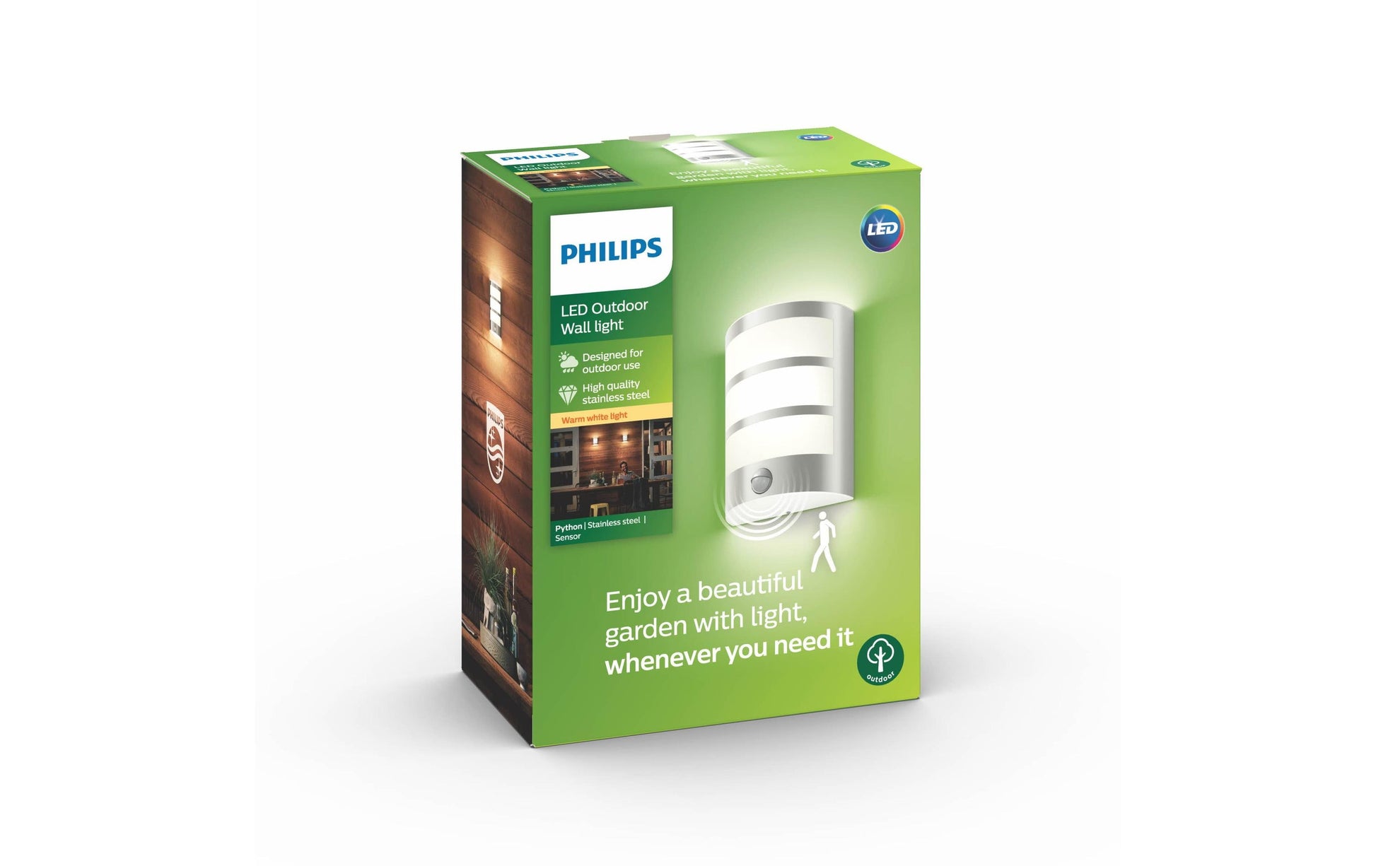 Philips by Signify Philips Aussenwandleuchte – 600 lm, 6 W – Warmweiss, 2700 K – IP44 – Netzbetrieb – mit Bewegungsmelder