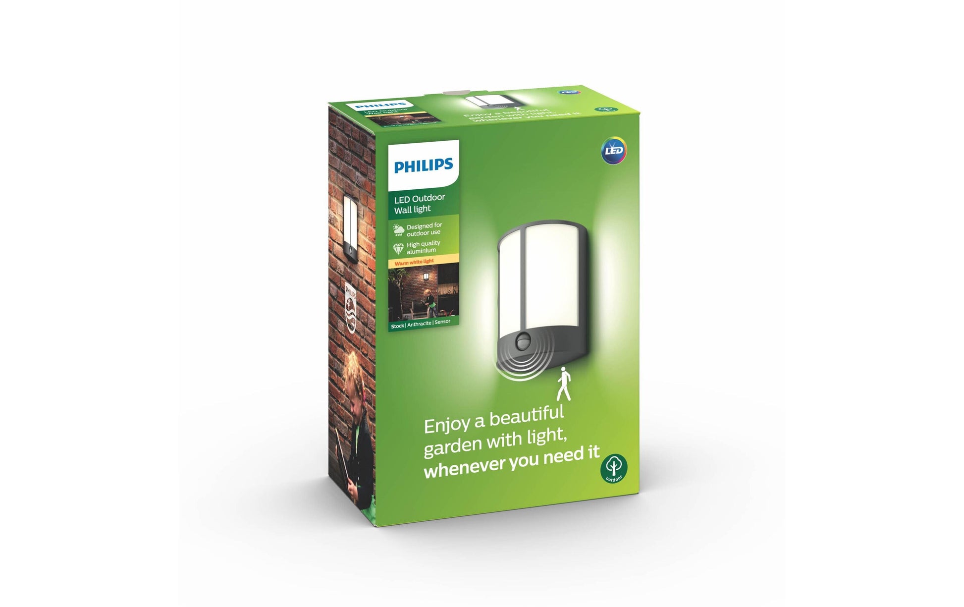 Philips by Signify Philips Aussenwandleuchte – 2700 K – IP44 – Netzbetrieb – mit Bewegungsmelder – Anthrazit – Aluminium