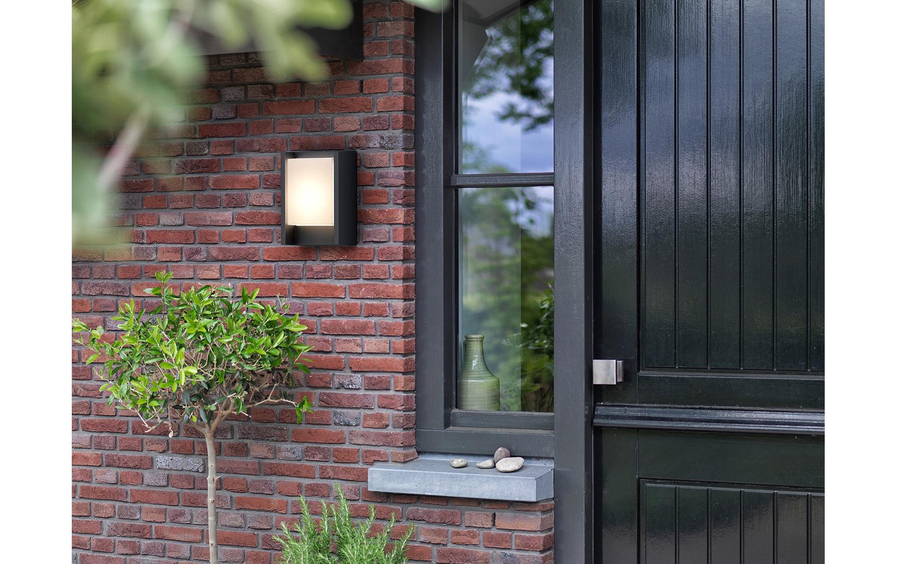 Philips by Signify Philips Aussenwandleuchte – Warmweiss, 2700 K, IP44, Netzbetrieb, mit Bewegungsmelder, Anthrazit, Edelstahl