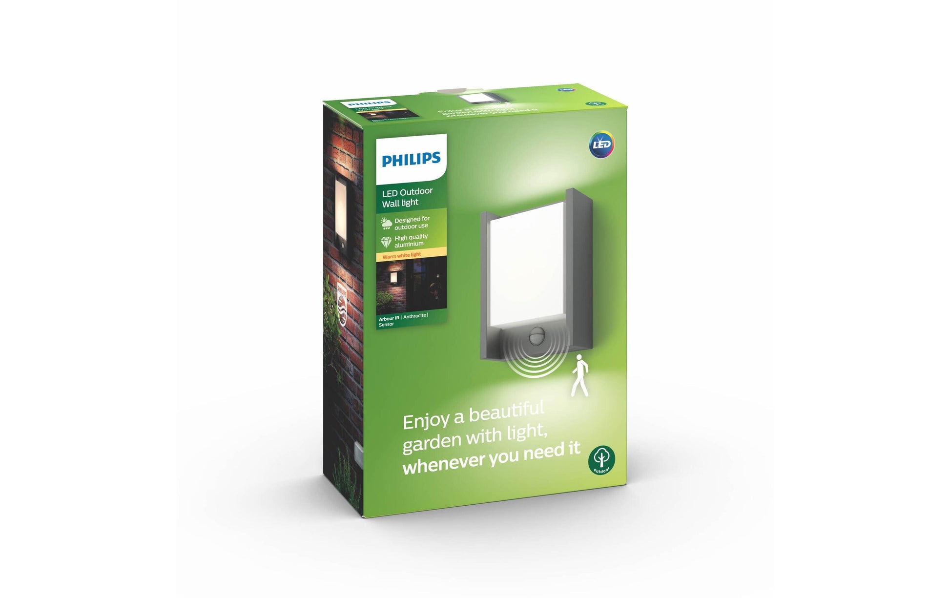 Philips by Signify Philips Aussenwandleuchte – Warmweiss, 2700 K, IP44, Netzbetrieb, mit Bewegungsmelder, Anthrazit, Edelstahl