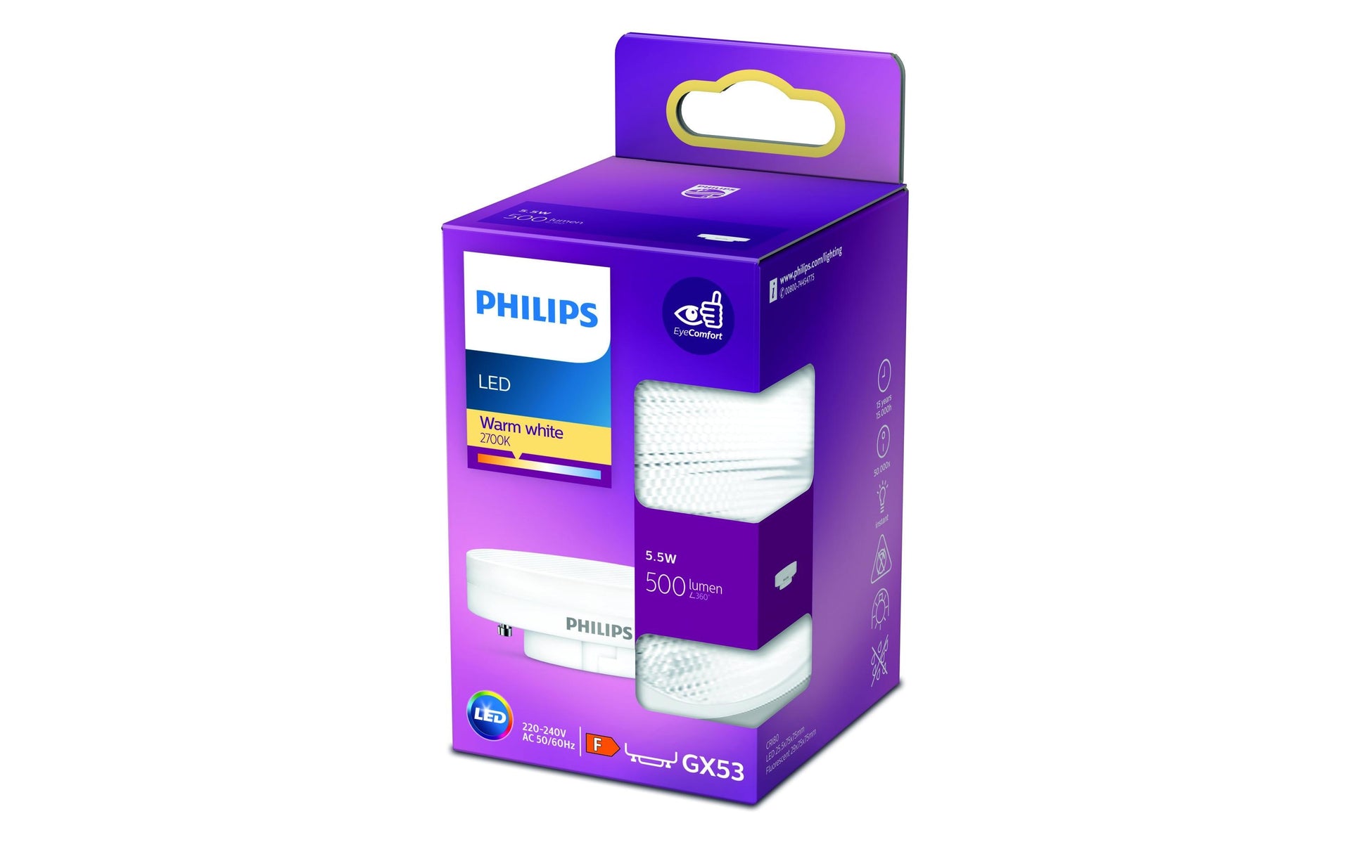 Philips by Signify Philips LED-Leuchtmittel GX53 – 500 lm, 5,5 W, Warmweiss 2700 K – 1 Stk.
